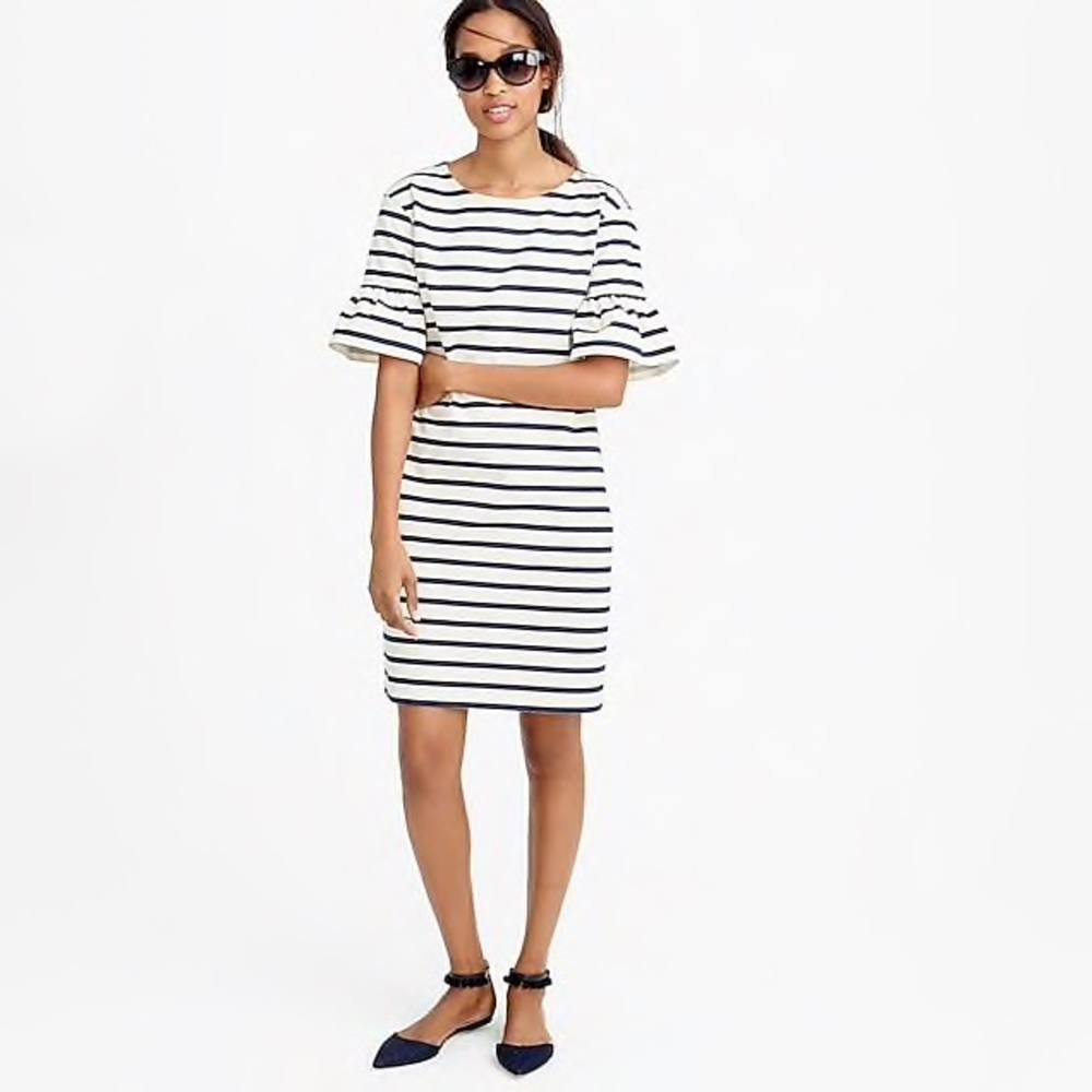 JCrew Ruffled Bell-Sleeve Shift Dress in Stripe